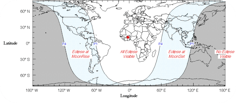 regiones desde las cuales será posible ver el eclipse